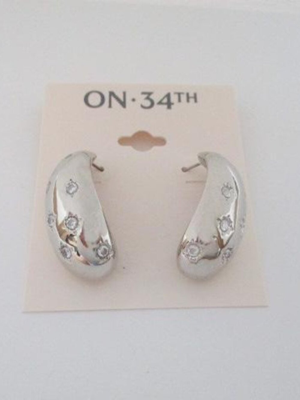ON 34TH Silver Chunky Clear Stone Statement Earrings NWT